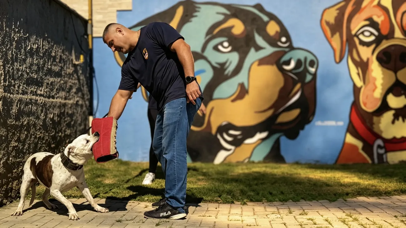 Adestrador da Pet K-9 treinando um cão durante o Programa Intensivo